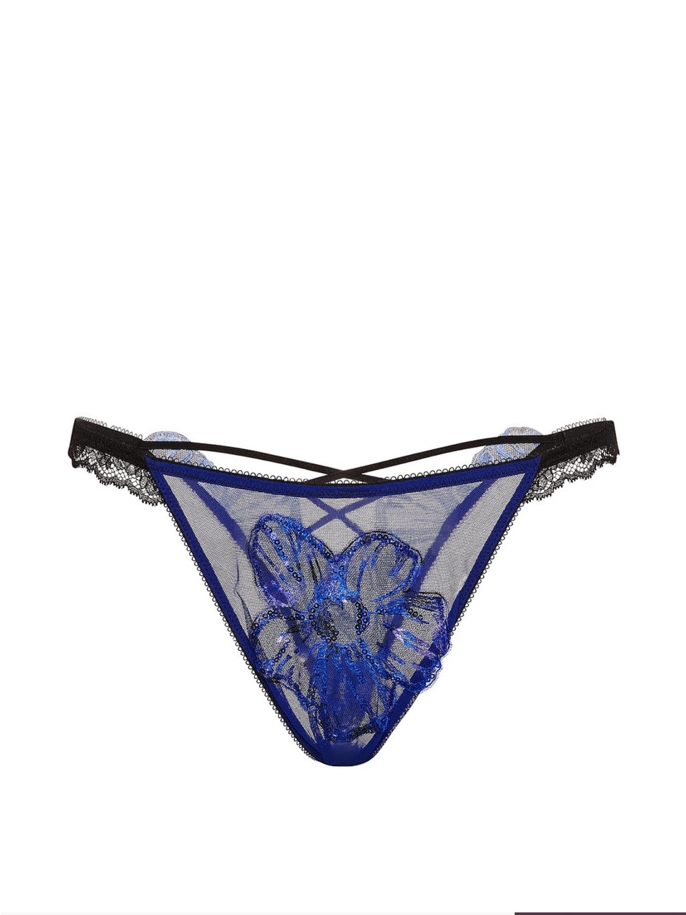 Victoria's Secret Blue Floral Embroidered Sequins Brazilian Panty